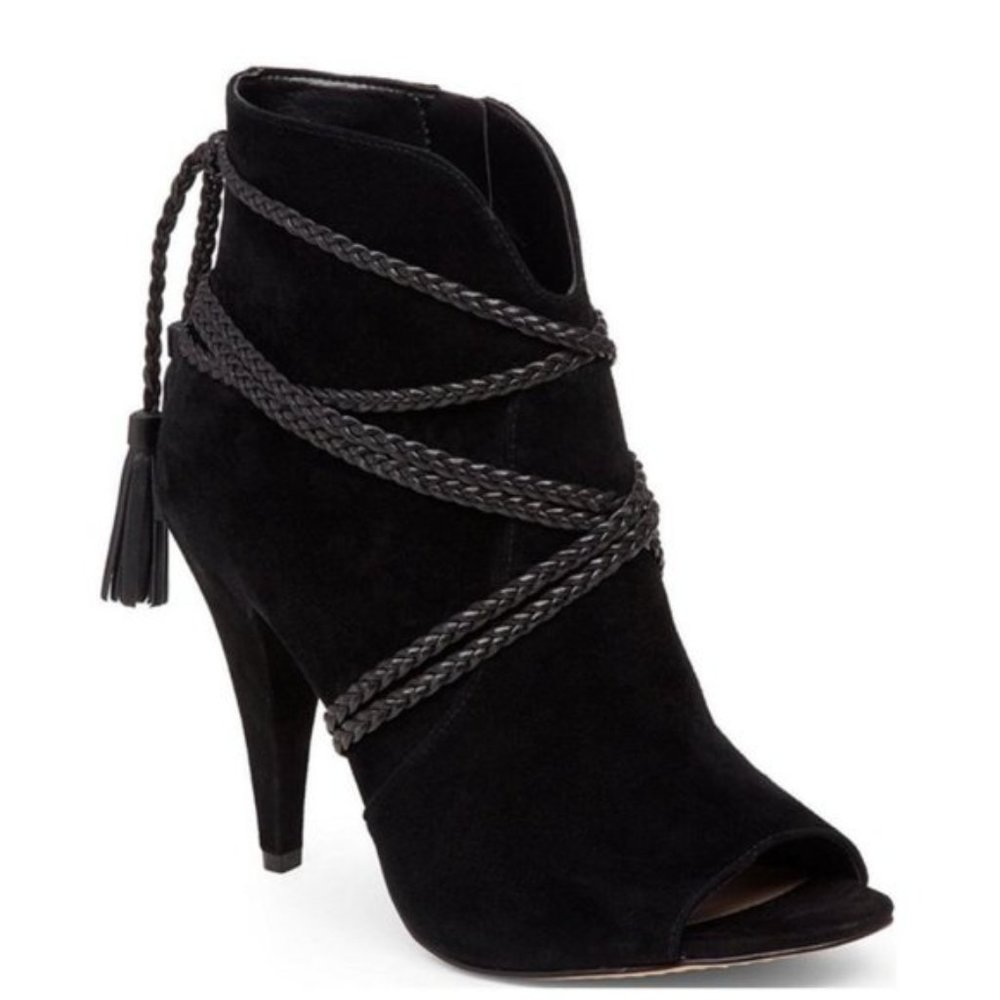 Vince Camuto Black Suede Leather Aston Braided Strap Bootie Size